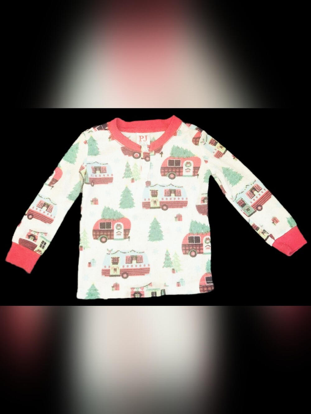 #KCB50 PJ Place Festive Camper Holiday Pajama Top - Ivory with Red & Green